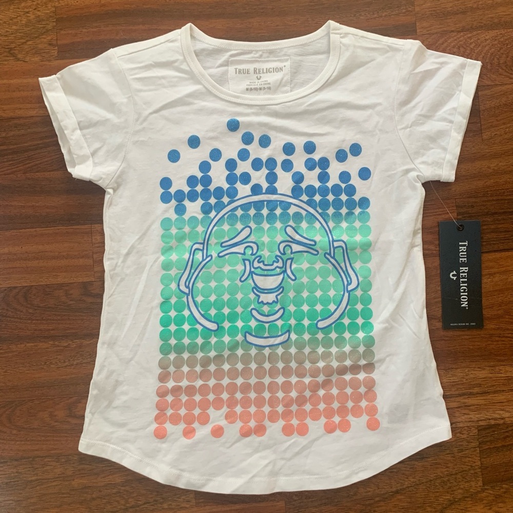 True Religion Buddha Dot T-shirt Girl Youth Medium (8-10) New White RN 112790
